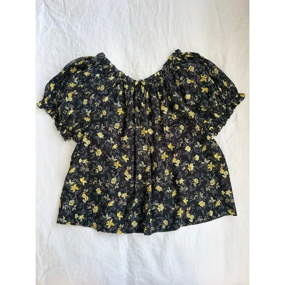 Doen Frederica Cotton Floral Puff Short Sleeve Blouse Top Winding Blossom